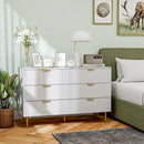 Cassettiera 6 Cassetti Moderna 120x40x76,5 cm con Maniglie Dorate in MDF e Truciolato Bianco      