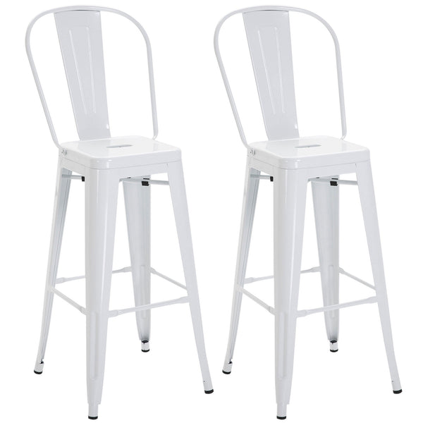 Set 2 Sgabelli da Bar Stile Industriale Schienale Rimovibile 44x49x116 cm in Metallo Bianco prezzo