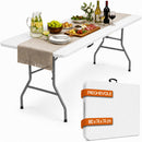 Tavolo Pieghevole da Esterno 180x74x74 cm con Piano in HDPE Effetto Polyrattan a Valigia Bianco      