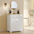 Credenza Bassa 68x40,3x85 cm con Armadietto e Cassetti in MDF e Legno di Caucciù Bianco  