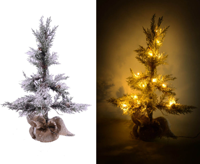 Albero di Natale Luminoso con LED e Pigne in PVC H170cm Juta Verde Innevato