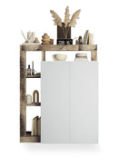 Mobile Multiuso 2 Ante con 5 Ripiani 109x30x138,5 cm Hamburg Bianco Lucido e Pero