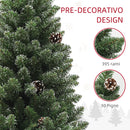 Albero di Natale Innevato Slim 150 cm 395 Rami con Pigne in Plastica e Acciaio Verde  