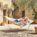 Amaca da Giardino 325x140x2,5 cm con Cuscino e Tasca in Poliestere con Barre di Legno Bianco Crema      
