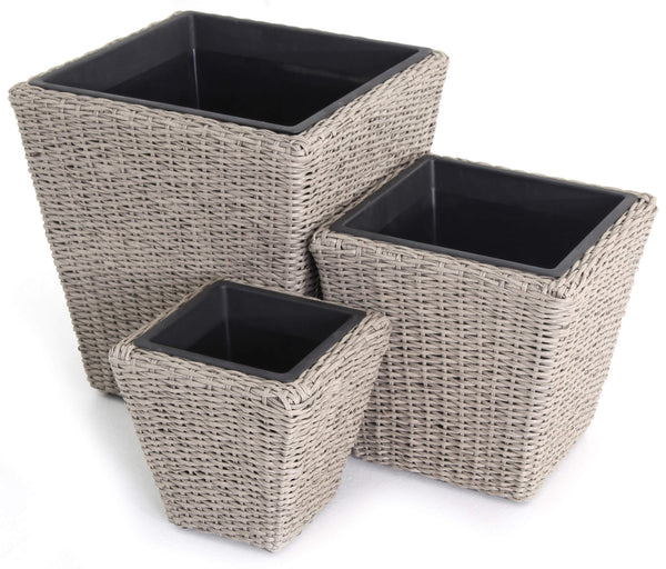 Set 3 Portavasi Quadrati in Polyrattan Bauer Beige online