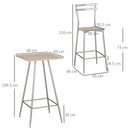 Set Bar Tavolino Alto e 2 Sgabelli da Giardino in Acciaio e Legno Quercia