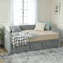 Divano Letto 3 in 1 Lettino Estraibile 205x186x75 cm Convertibile in Letto Matrimoniale in Legno e Poliestere Grigio Chiaro