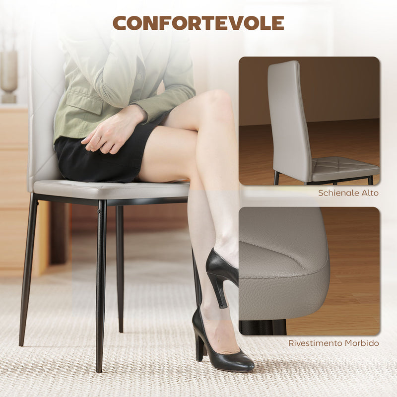 Set di 4 Sedie da Pranzo 41x50x97 cm con Schienale Alto in Finta Pelle e Acciaio Grigio      