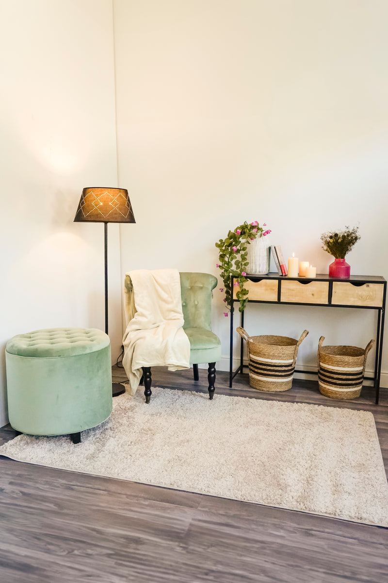 Pouf Poggiapiedi Contenitore Ø55x55 cm in Velluto Soriani Verde Tiffany