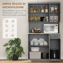 Mobile Cucina Credenza Country 101x39x180cm con Mensole Regolabili in MDF Grigio      