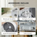 Gabbia per Criceti a 2 Livelli 44,5x28x44 cm 3 Porte Ruota e Tubi in Acciaio Grigio e Bianco  