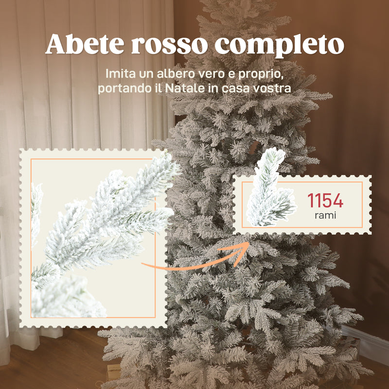 Albero di Natale Innevato Alto 210 cm con 1154 Rami Realistici e Base in Metallo Pieghevole Bianco      
