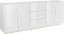 Credenza 4 Ante + 3 Cassetti 220x43x86 cm Vega Bianco Lucido