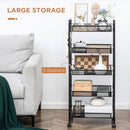 Carrello da Cucina Salvaspazio a 5 Livelli con Cestini a Rete 45x26,5x106 cm in Acciaio Nero