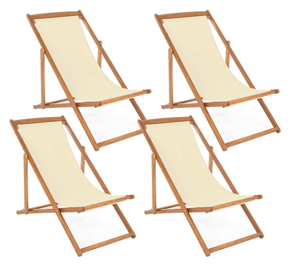prezzo Set 4 Sedie Sdraio Reclinabile Pieghevole 60x106x88 cm in Legno Relax Noemi Ecru’