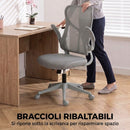 Sedia Ufficio Ergonomica Girevole 64x69,5x110-120 cm con Braccioli Ribaltabili Funzione Dondolo e Altezza Regolabile in Rete Grigio      