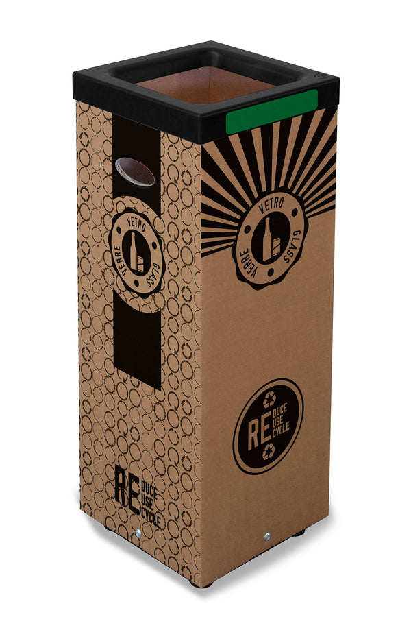 online Pattumiera Per Raccolta Rifiuti 28x28xh70 cm in Cartone Con Stampa Grafica Vetro Beige