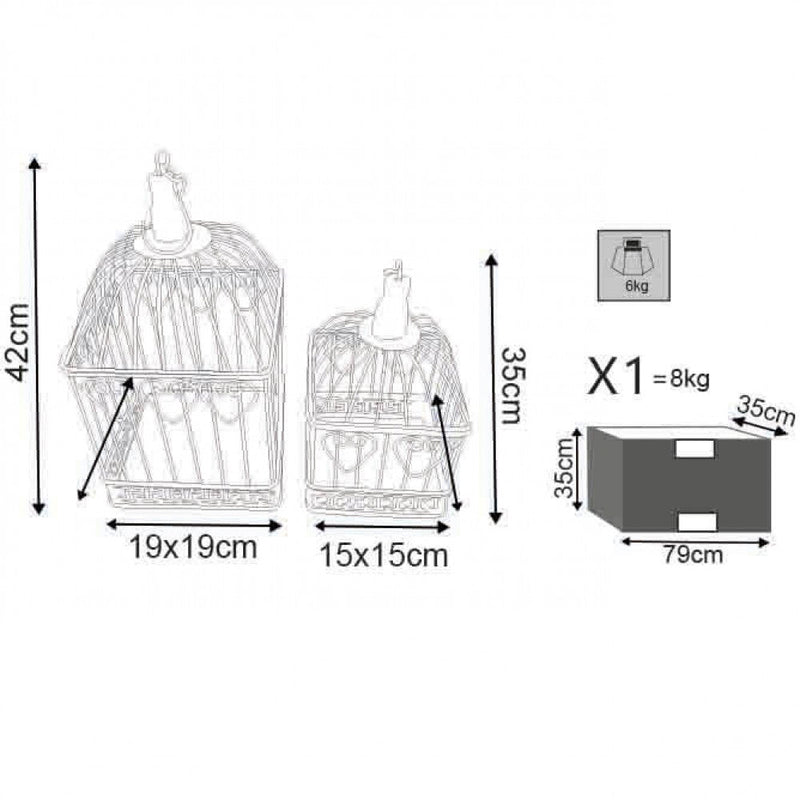 Set 2 Gabbie Natalie Rettangolari in Acciaio Bianco Antico