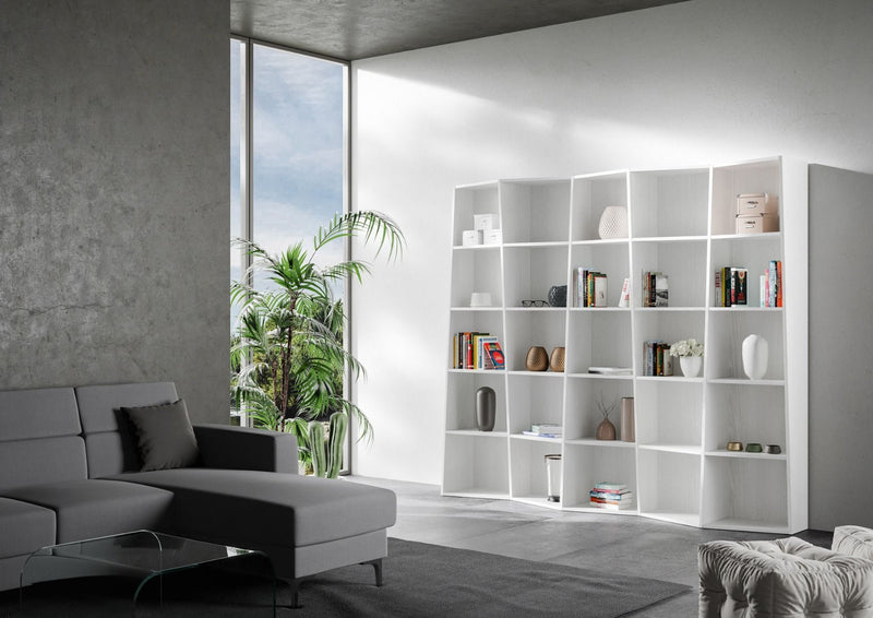 Libreria Moderna 5 Elementi 5 Ripiani Trek Bianco Frassino
