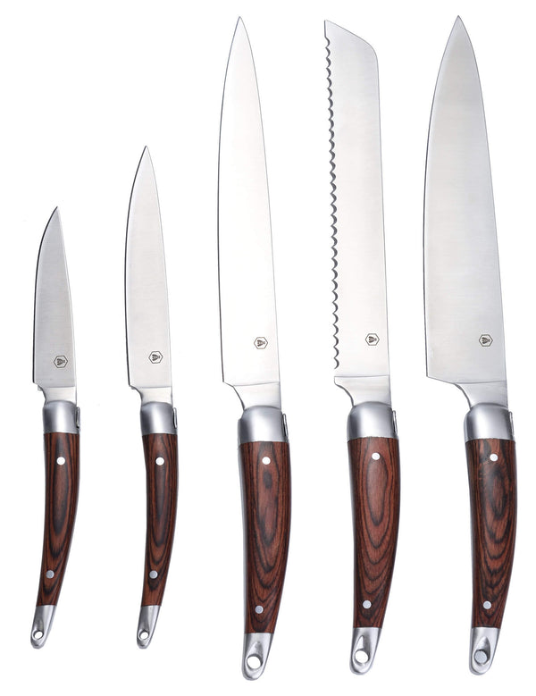 acquista Set 5 Coltelli Chef Manico in Legno con Custodia