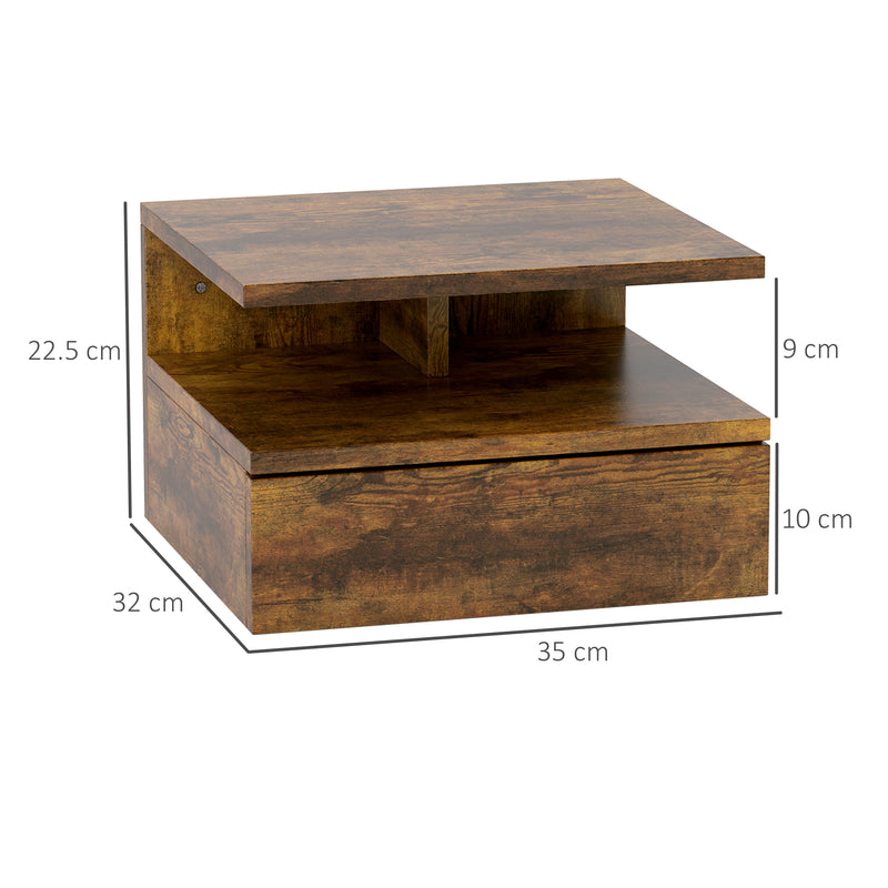 Set 2 Comodini Sospesi per Camera da Letto 35x32x22,5 cm con Cassetto in Legno Marrone  