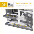 Conigliera 110x50x88 cm Casetta con Rampa Porte Multiple e Ruote in Legno Grigio e Bianco  