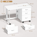 Scrivania da Ufficio Pieghevole 107x50x72 cm con 3 Cassetti e 4 Ruote con Freno in Truciolato e MDF Bianco      