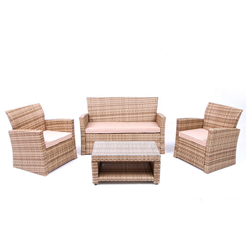 acquista Set Salottino Polyrattan Naturale Divano Poltrone Tavolino per Arredo Giardino