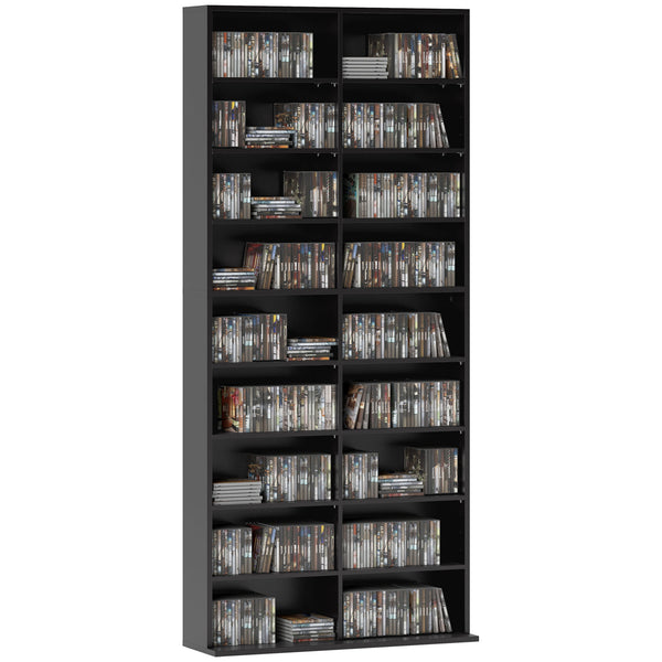 Libreria Porta CD e DVD 78,5x24x175 cm con 14 Ripiani Regolabili Nero prezzo