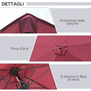 Ombrellone Rotondo e Regolabile Ø265x240 cm in Poliestere Metallo e Fibra di Vetro Rosso e Nero   