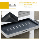 Gabbia per Conigli Conigliera 259x64x92 cm 2 Casette con Rampe Recintata in Legno Grigia