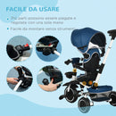Triciclo a Spinta Seggiolino Reversibile per Bambini 110x58x100 cm Blu e Bianco