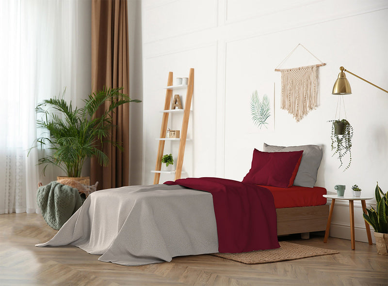 Set Lenzuola Sopra Sotto e Federe Doubleface Rosso\/Bordeaux