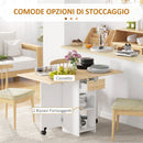 Tavolo da Pranzo Salvaspazio Pieghevole a Ribalta 120x72x75 cm con Cassetto e Ripiani in Melamina Rovere      