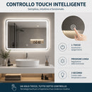 Specchio da Bagno Rettangolare 80x60 cm con Luce LED Dimmerabile 3 Temperature di Colore e Comando Touch      