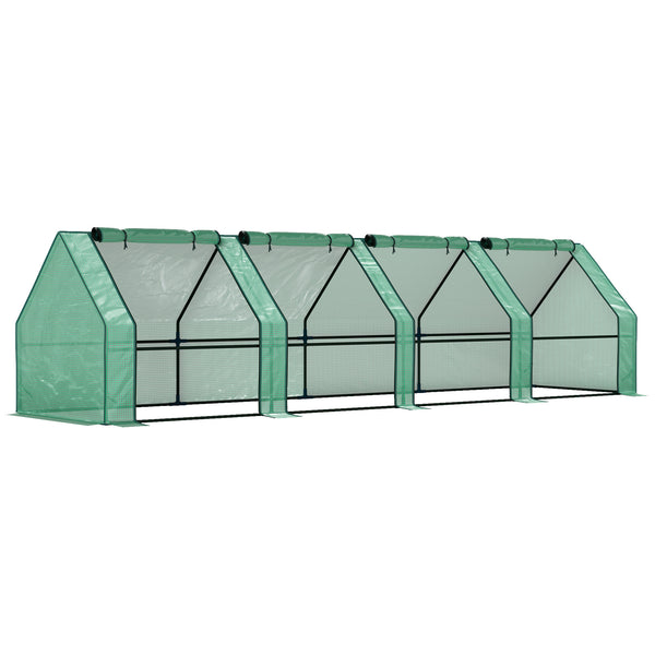 acquista Mini Serra da Giardino 360x90x90 cm a 4 Porte Arrotolabili con Copertura Allungata in Acciaio e PE Verde