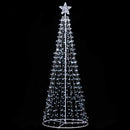 Albero di Natale Luminoso Ø80x220 cm 592 LED con 8 Giochi di Luce da Esterno in Metallo Bianco Freddo      