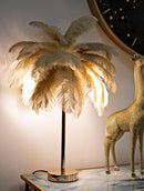 Lampada da Tavolo Palm Cammello Ø40x55 cm in Ferro e Plastica Oro e Cammello      