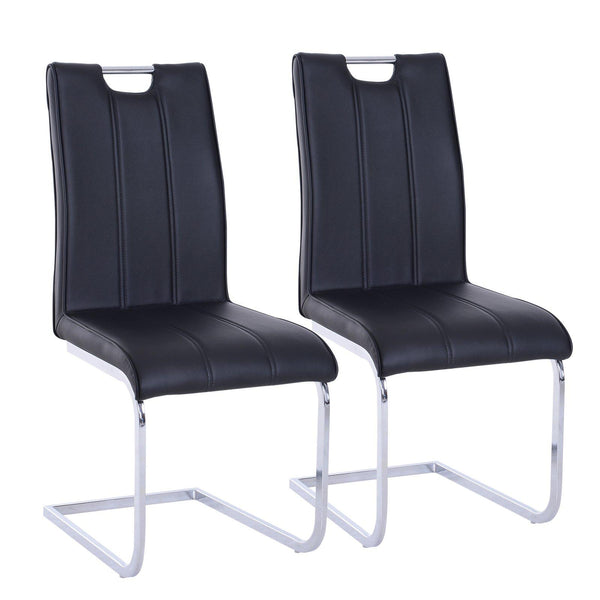 prezzo Set 2 Sedie Design Moderno in Metallo con Rivestimento in Pelle PU Nero