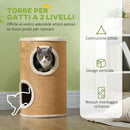 Torre Tiragraffi per Gatti con Casette in Peluche a 2 Livelli in Sisal Marrone  