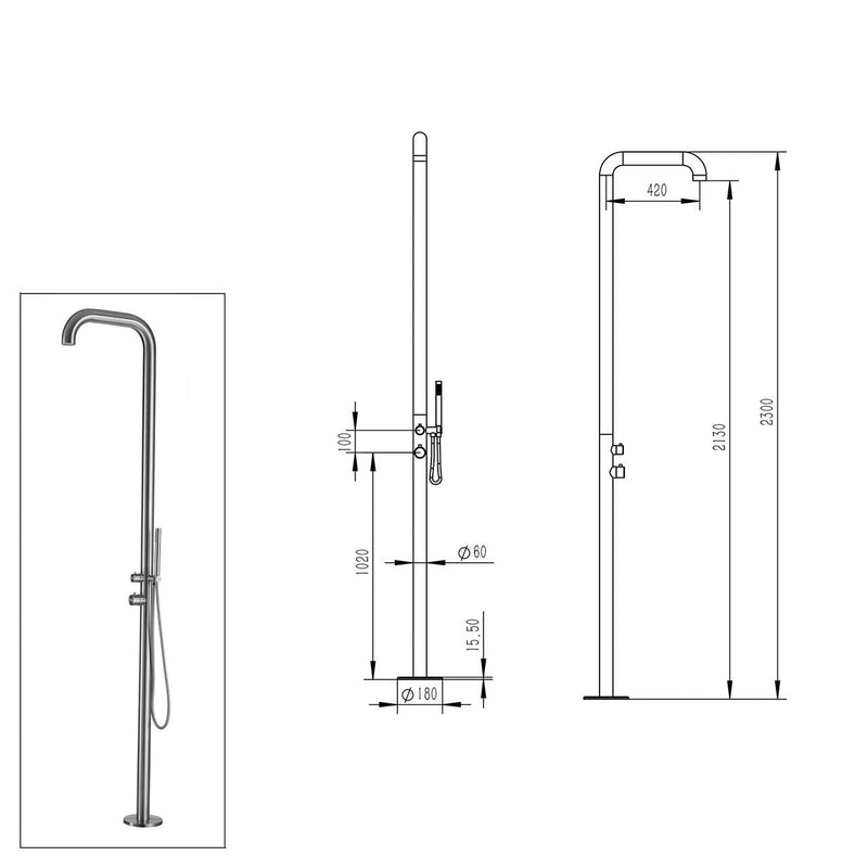Doccia da Giardino 230x18x42 cm con Miscelatore e Doccetta Sined Chia Inox