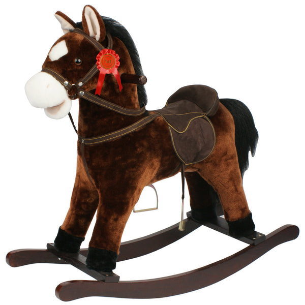 sconto Cavallo a Dondolo per Bambini in Peluche con Suoni Marrone Scuro