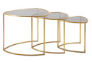 Tavolinetti da Caffè Triangle Set 3 Pz Ø60x50 cm - Ø50x45 cm - Ø40x40 cm in Ferro e Vetro Oro      