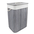 Cesto Portabiancheria 60x40x27 con Maniche e Coperchio in Bambù Grigio