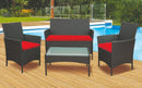 Set da Giardino Divano 2 Poltrone e Tavolino in Polyrattan Soriani Nero e Rosso