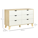Cassettiera 6 Cassetti 120x40x76 cm con Maniglie Intagliate in Legno Bianco e Rovere  
