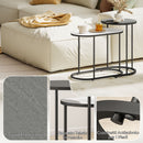 Set 2 Tavolini da Salotto Impilabili con Telaio in Metallo Grigio e Bianco      
