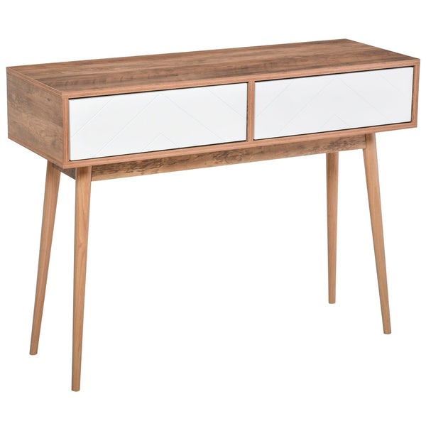 Consolle Ingresso 2 Cassetti 100x35x75 cm in Legno Bianco e Teak sconto