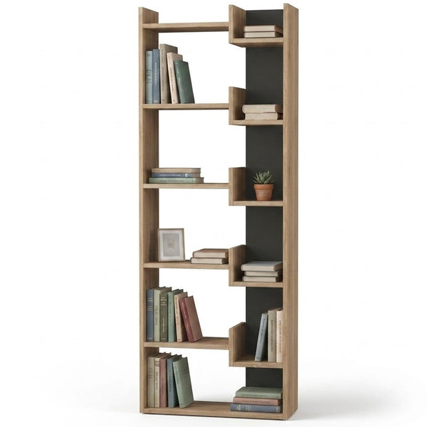 prezzo Libreria a 6 Ripiani 60,5x22x162,5 cm Scaffalatura Verticale Moderna Quercia e Antracite