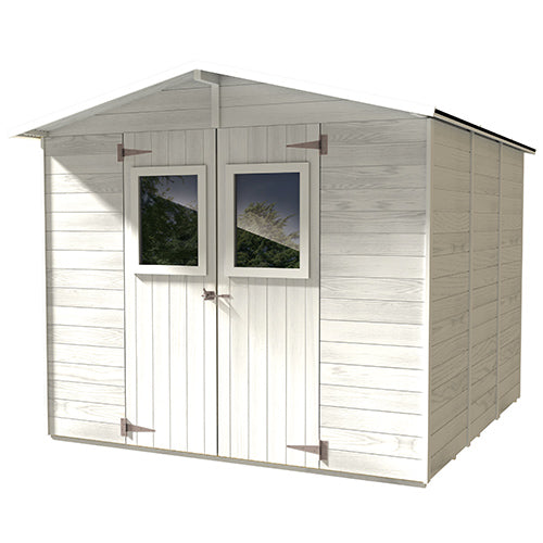 Casetta Box Capanno in Legno Bianca per Attrezzi con 2 Porte e Finestre 238X305X214Cm